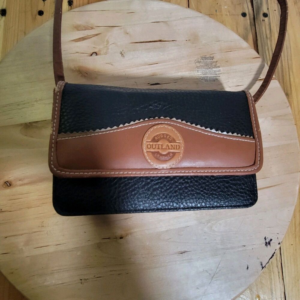 Outland Black & Brown Leather Crossbody Organizer Purse Shoulder Bag